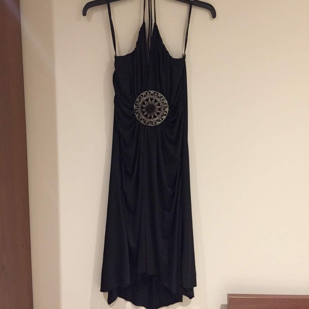 Black Halter Midi Dress with Metal detail